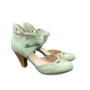 Miz Mooz Carlotta Leather Ankle Strap Heels Shoes 8.5 Mint Green Rockabilly